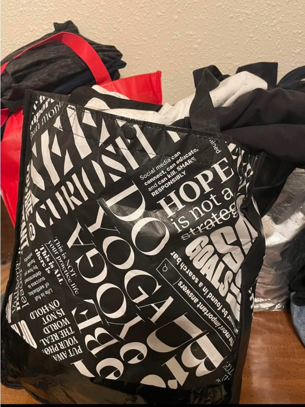 lululemon athletica Black and White Typographic Tote